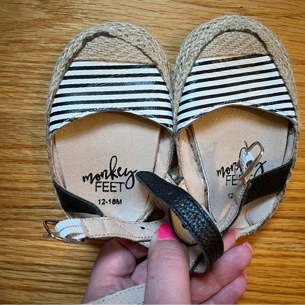 Monkey Feet black and white espadrilles size 12-18 months